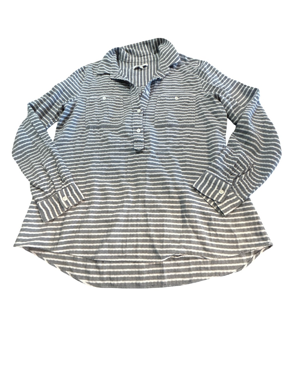 Madewell Gray & White Striped Button-Down Pullover Shirt